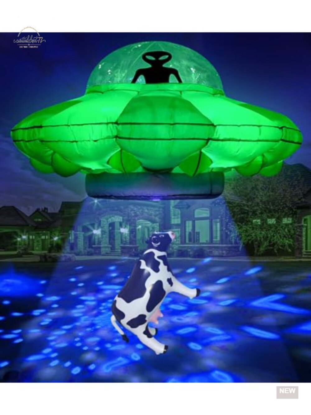 Inflatable Alien UFO Cow Abduction Halloween Yard Decoration with LED Lights